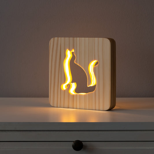 LED Holzlampe, Katze