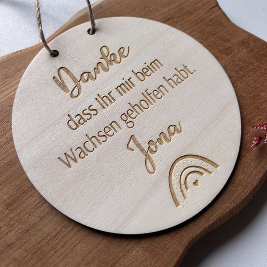 Holzschild/Wandbild "Danke, dass ihr mir beim Wachsen geholfen habt"