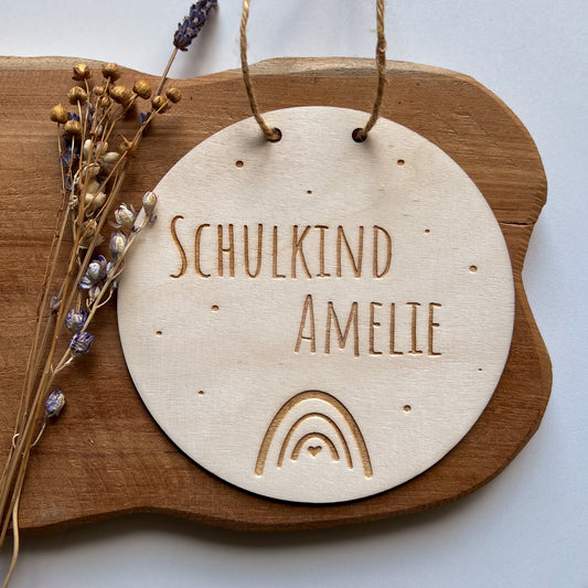 Wandbild "Schulkind" mit Wunschnamen und Regenbogen