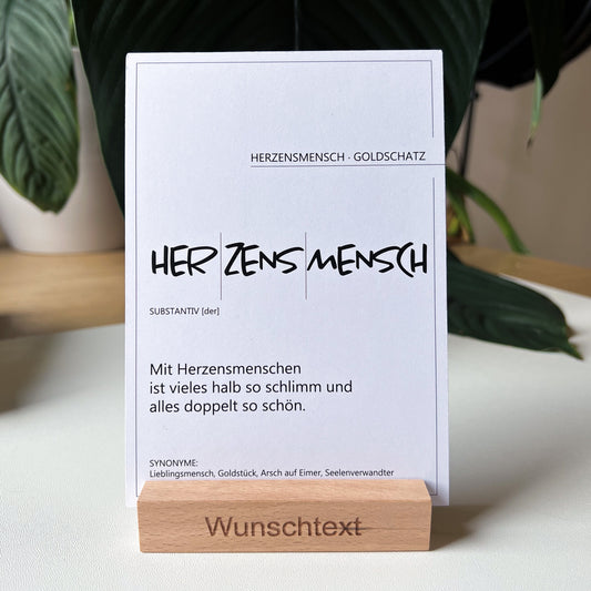 Postkarte "Herzensmensch" + Kartenaufsteller, personalisierbar